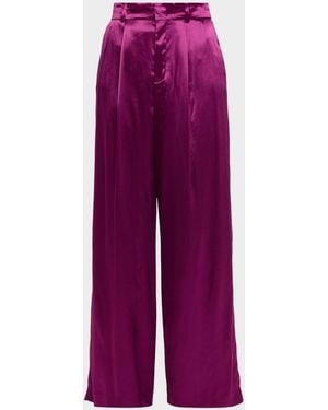 Alberta Ferretti Pleated Satin Straight-Leg Pants - Purple