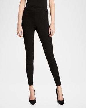 Alice + Olivia Maddox Suede High-Waist Side-Zip Leggings - Black