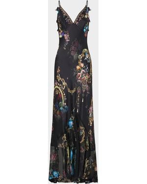 CAMILLA Night Garden V-Neck Flounce-Hem Slip Dress - White