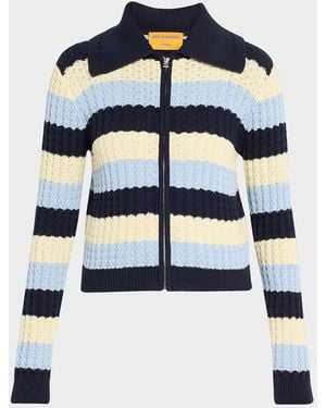 Guest In Residence Kirby Striped Cable-Knit Jacket - Blue