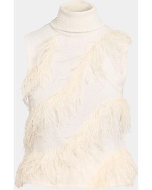 Jonathan Simkhai Elinor Sleeveless Feather Turtleneck Top - Natural