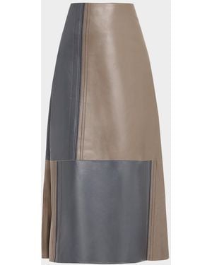 JOSEPH Cezanne Colorblock Nappa Leather Midi Skirt - Gray