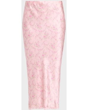 LoveShackFancy Castle Floral Satin Midi Skirt - Pink