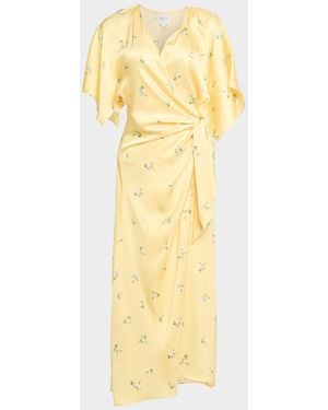 MISA Los Angles Hadassa Floral Satin Midi Dress - Yellow