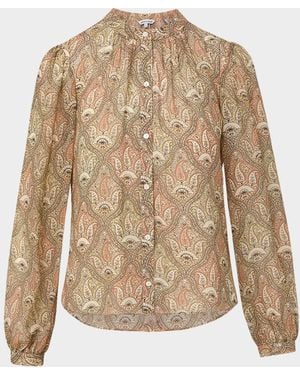 Veronica Beard Ashlynn Long-Sleeve Silk Blouse - Natural