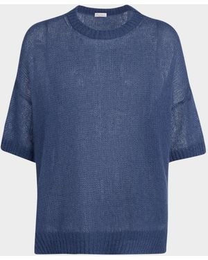 Brunello Cucinelli Mohair Shetland Gauze Crewneck Sweater - Blue