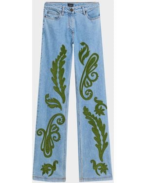 Etro Paisley-Print Denim Straight-Leg Jeans - Blue