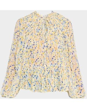 Ulla Johnson Leandra Pleated Silk Chiffon Blouse - Natural