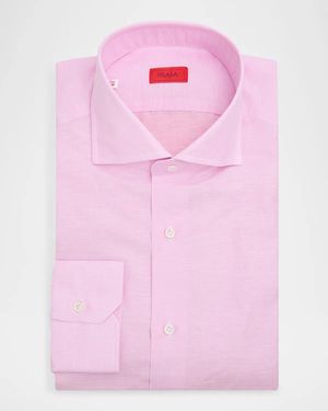 Isaia Apos;S Cotton And Linen Solid Dress Shirt - Pink