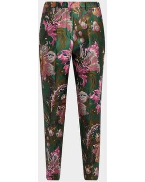 Etro Floral Jacquard Slim-Leg Ankle Pants - Multicolor