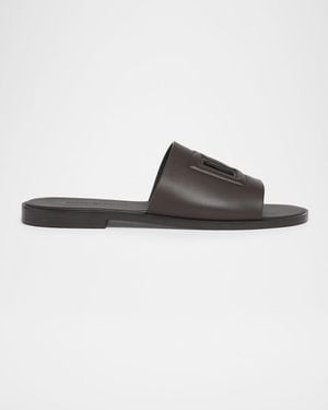 Dolce & Gabbana Apos;S Calfskin Dg Logo Slide Sandals - Brown