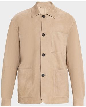 Corneliani Lamb Suede Three-Pocket Shirt Jacket - Natural
