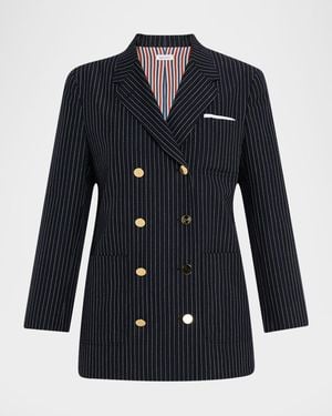 Thom Browne Pinstripe Double-Breasted Sack Sport Coat - Blue