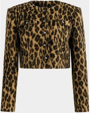 Toccin Aivana Leopard Faux Fur Cropped Jacket - Black