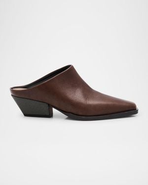 Brunello Cucinelli Western Leather Monili-Heel Mules - Brown