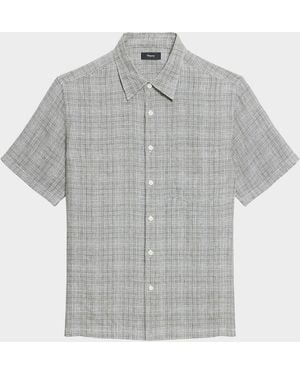 Theory Apos;S Irving Plaid Linen Shirt - Gray