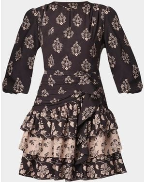 Shoshanna Janelle Tiered Floral Crepe De Chine Mini Dress - Black