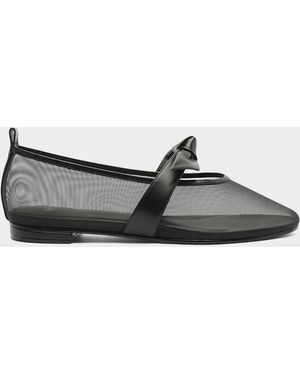 Alexandre Birman Clarita Mesh Leather Ballerina Flats - White