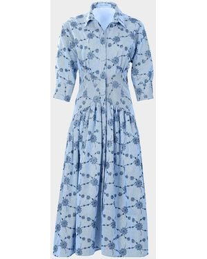 Silvia Tcherassi Indy Floral Striped Fit-&-Flare Midi Shirtdress - Blue