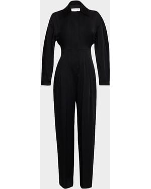 Victoria Beckham Fluid Satin Cinched Straight-Leg Jumpsuit - Black