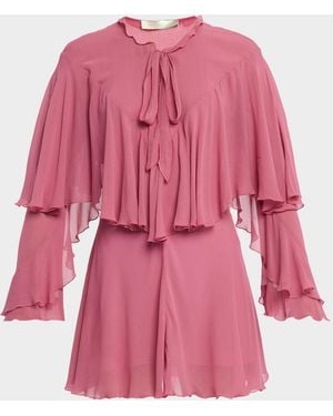 LoveShackFancy Liraine Ruffle Cape Mini Dress - Pink