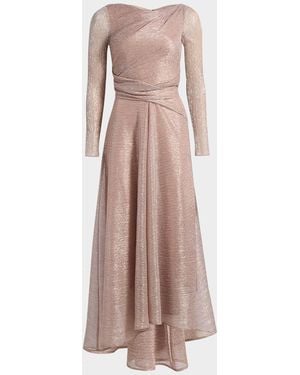 Talbot Runhof Metallic Draped Long-Sleeve High-Low Dress - Pink