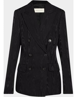 Dries Van Noten Barrysta Double-Breasted Moiré Fitted Jacket - Black