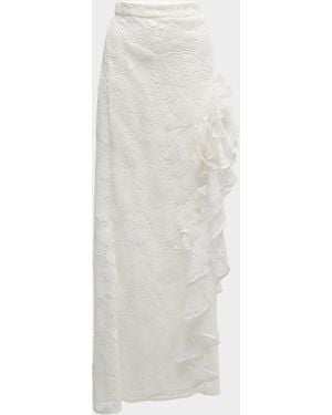 Emanuel Ungaro Bari High-Low Ruffle Floral Lace Maxi Skirt - Black