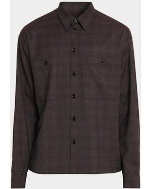 Dolce & Gabbana Apos;S Lana Tonal Check Double-Pocket Button-Down Shirt - Black