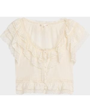 LoveShackFancy Persine Silk Ruffle Top - Natural