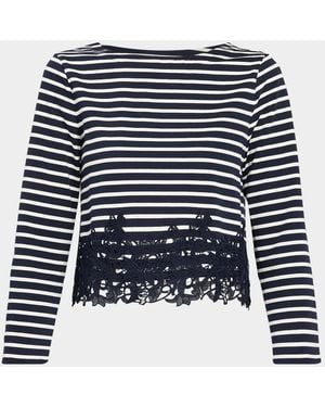Veronica Beard Hovey Stripe Lace-Trimmed Top - Blue