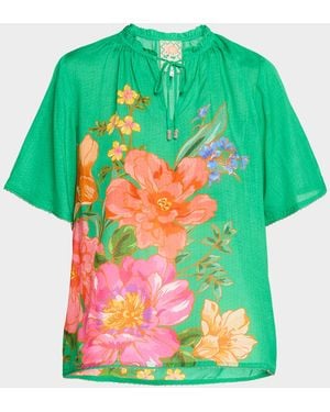 Johnny Was Breezy Floral-Print Blouse - Green