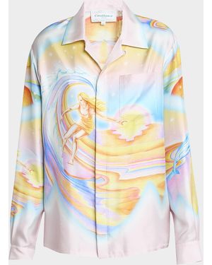 CASABLANCA Surf Print Long-Sleeve Silk Blouse - White