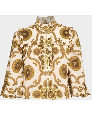 Cara Cara Elowen Ruffled Linen Top - Metallic