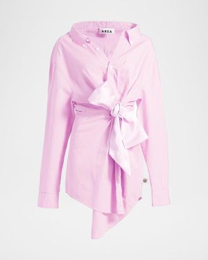 Area Satin Knot Poplin Shirt Dress - Pink