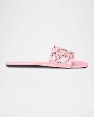 Miu Miu Embellished Satin Slide Sandals - Pink