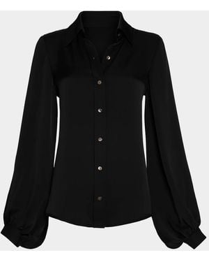 Ramy Brook Brynne Bishop-Sleeve Satin Blouse - Black