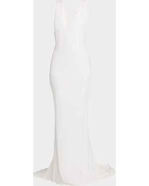 Stella McCartney Plunging Sleeveless Sculpted Trumpet Gown - White
