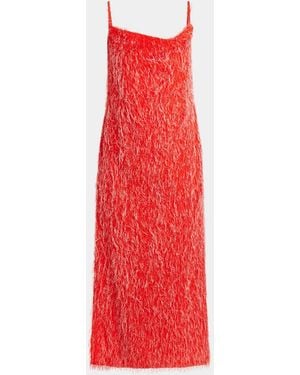 Bottega Veneta Viscose Fil Coupe Fringed Backless Midi Slip Dress - Red