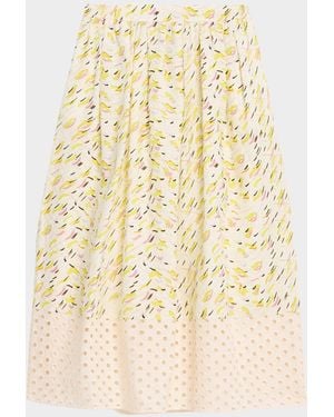 Marni Flared Woven Linen Midi Skirt - Natural
