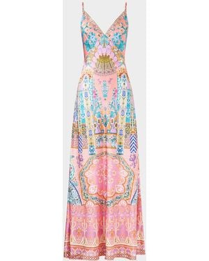 CAMILLA V-Neck Silk Maxi Dress - Pink