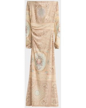 CAMILLA Gathered Mesh Jersey Off-The-Shoulder Dress - Natural