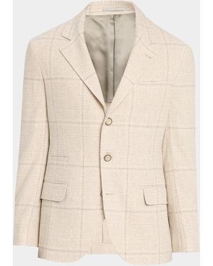 Brunello Cucinelli Apos;S Silk And Wool Plaid Suit Jacket - Natural