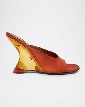 Dries Van Noten 100Mm Satin Wedge Mules - Orange