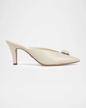 Veronica Beard 75Mm Rochelle Cabochon Leather Mules - White