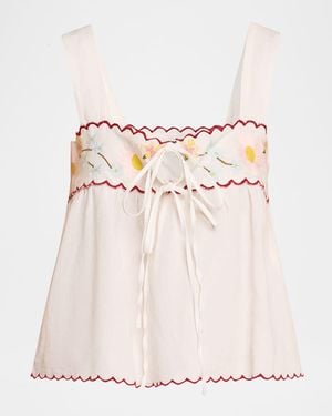 Ciao Lucia Ander Embroidered Cotton-Blend Top - Natural