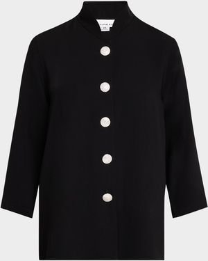 Caroline Rose Rhinestone-Button Matte Crepe Jacket - Black