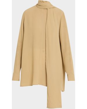 TOTEME Draped Scarf Long Sleeve Blouse - Natural