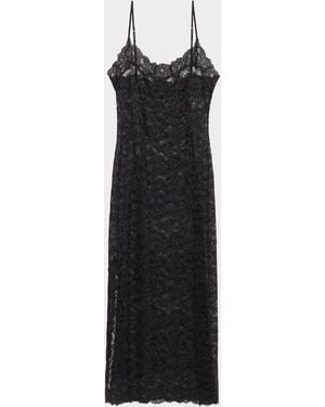 Natori Peony Side-Slit Floral Lace Nightgown - Black
