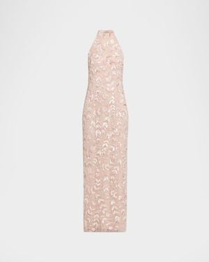 Aidan Mattox Beaded Halter Column Gown - Pink